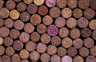 Wine background. Lots of bottle caps. Bark cork. Wine bottle corks.