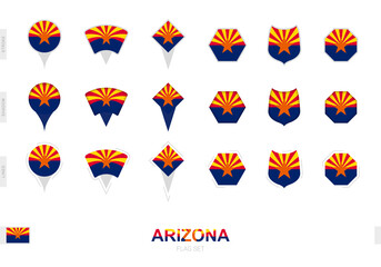 Collection of the Arizona flag in different shapes and with three different effects.