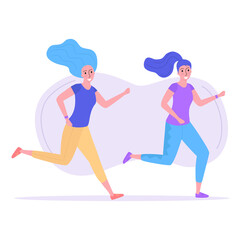 Fototapeta na wymiar Girlfriend training running together on outdoor park, concept healthy lifestyle sport exercise cartoon vector illustration, isolated on white.