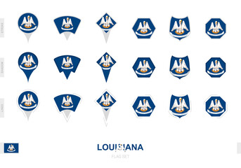 Collection of the Louisiana flag in different shapes and with three different effects.