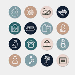 Stories, cover, social media icons thin line highlights in light colors