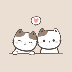 cat kitty couple cartoon doodle vector illustration