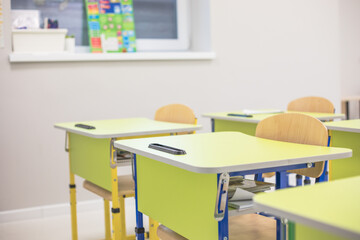 School class with school desks and blackboards in ukraine high school