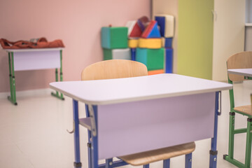 School class with school desks and blackboards in ukraine high school