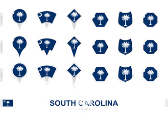 Collection of the South Carolina flag in different shapes and with three different effects.