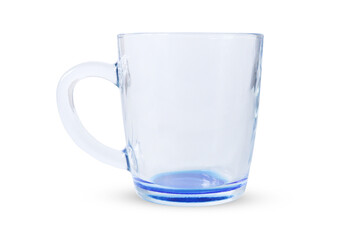 Glass mug for tea on an isolated white background.