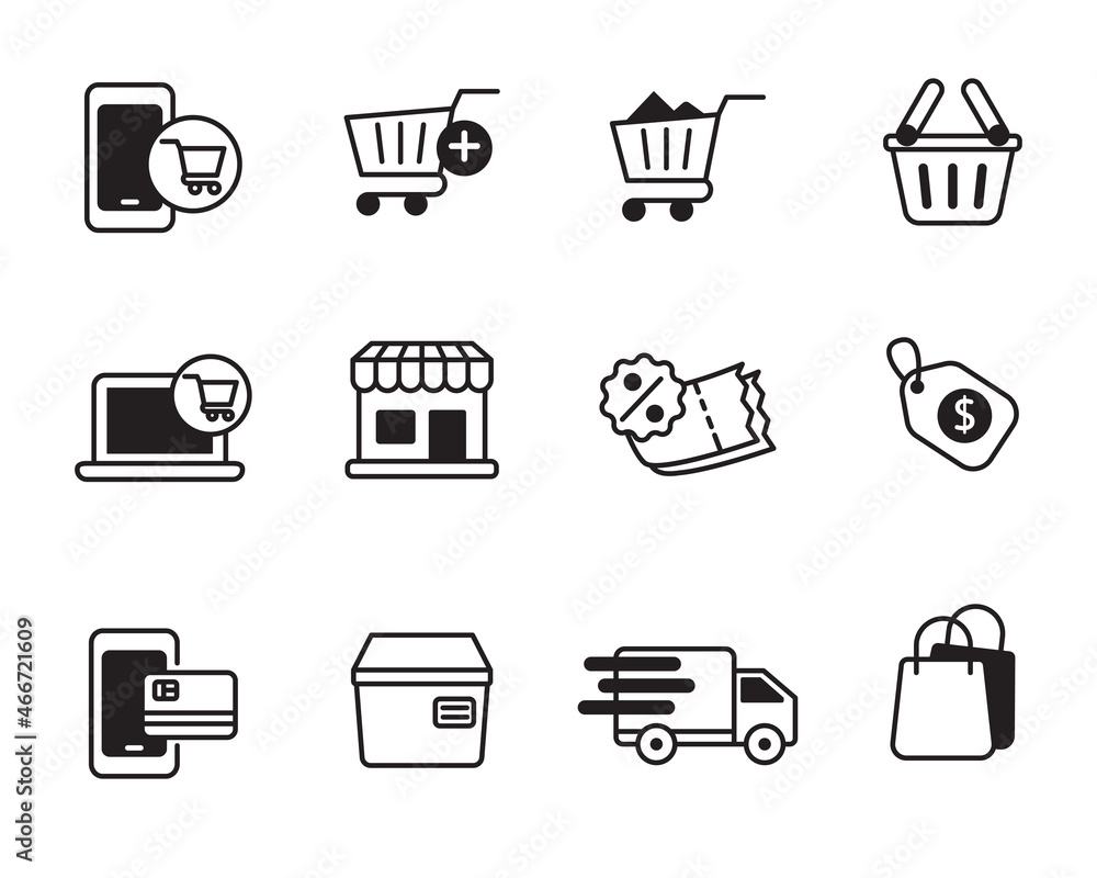 Canvas Prints set of online shopping icon with black color isolated on white background