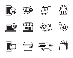 Set of online shopping icon with black color isolated on white background