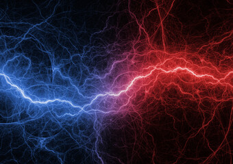 Fire and ice lightning background, power electrical abstract - 466721648