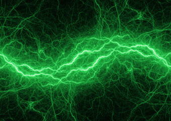 Green fractal lightning background, electrical abstract