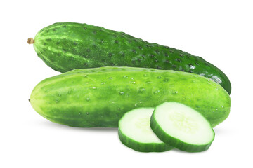 Fresh cucumbers on an isolated white background.