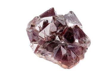 Macro mineral stone Amethysts, Goethite, Epidote on a white background