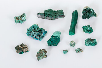 Macro mineral stone Malachite against white background