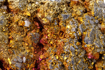 Macro mineral stone  Chalcopyrite on a white background