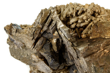 Macro mineral pyrite stone white background