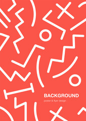 Abstract background. Trendy poster with geometric pattern, shapes. Red memphis style backdrop with place for text.