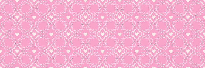 Cute background image with elegant decorative ornament on pink background for your design. Seamless background for wallpaper, textures. Vector illustration.