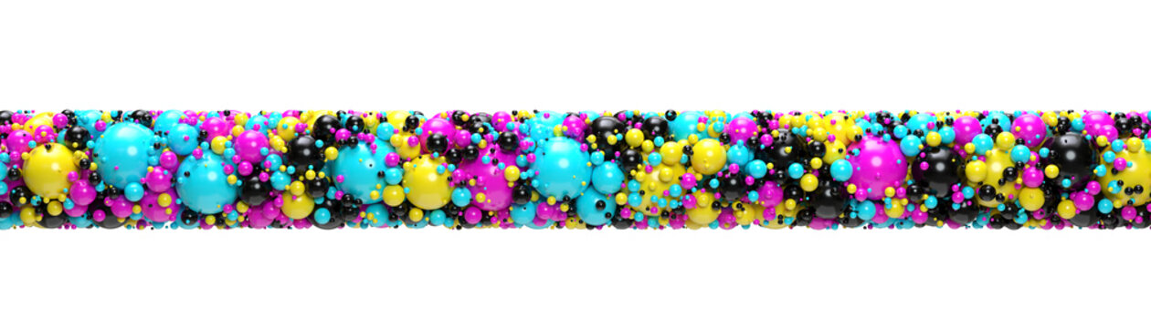 bandeau CMJN compos&eacute; de milliers de sph&egrave;res color&eacute;es - Fond blanc