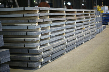 Stack of steel plate in factory