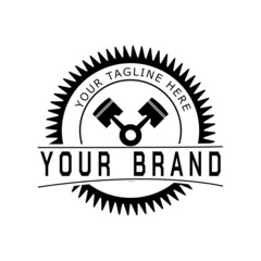 Vector illustration of piston and gears.  Retro and vintage logos, automotive and car repair emblems