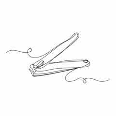 Vector continuous one single line drawing icon of nail clippers in silhouette on a white background. Linear stylized.