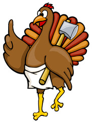 cartoon turkey with axe | thanksgiving