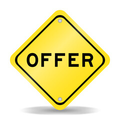 Yellow color transportation sign with word offer on white background