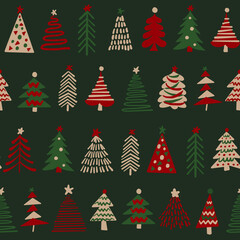 Christmas Tree Digital Papers, Seamless Patterns, Winter Holiday Illustration, 12 inches