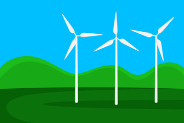 Wind farm. Renewable energy sources. Cartoon style. Vector illustration.