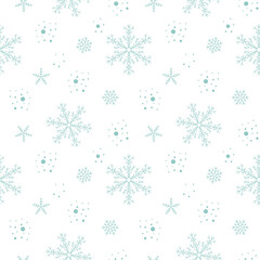 Cute snowflake seamless pattern. Winter holiday snowy endless texture. Vector flake background