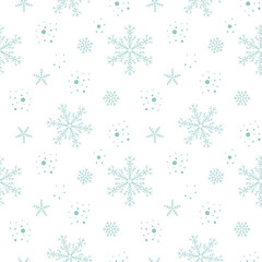 Cute snowflake seamless pattern. Winter holiday snowy endless texture. Vector flake background