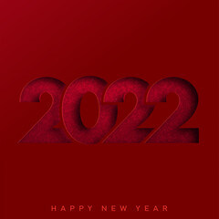 2022 Happy New Year red paper cut out card. Vector
