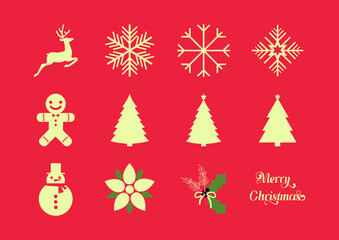 Naklejka na ściany i meble Natal Merry Christmas Vector Snowflake Tree Gingerbread Reindeer Red Happy Elements 