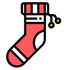 christmas sock icon line color .