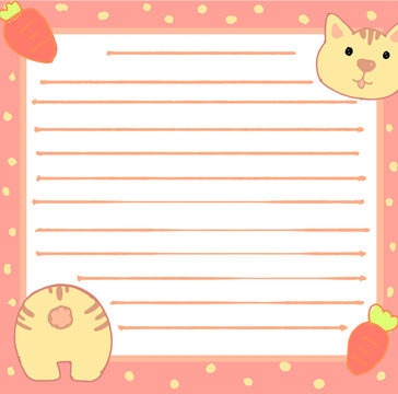 Cute Childish Lined Note Sheets Set, Notebook, Planning Pages, Organizer for Kids with Cute Funny cat Characters Cartoon Vector Illustration
