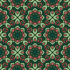 Vector seamless background. Endless colorful texture. Use for wallpaper, textile, book cover, clothes. In green and red colors