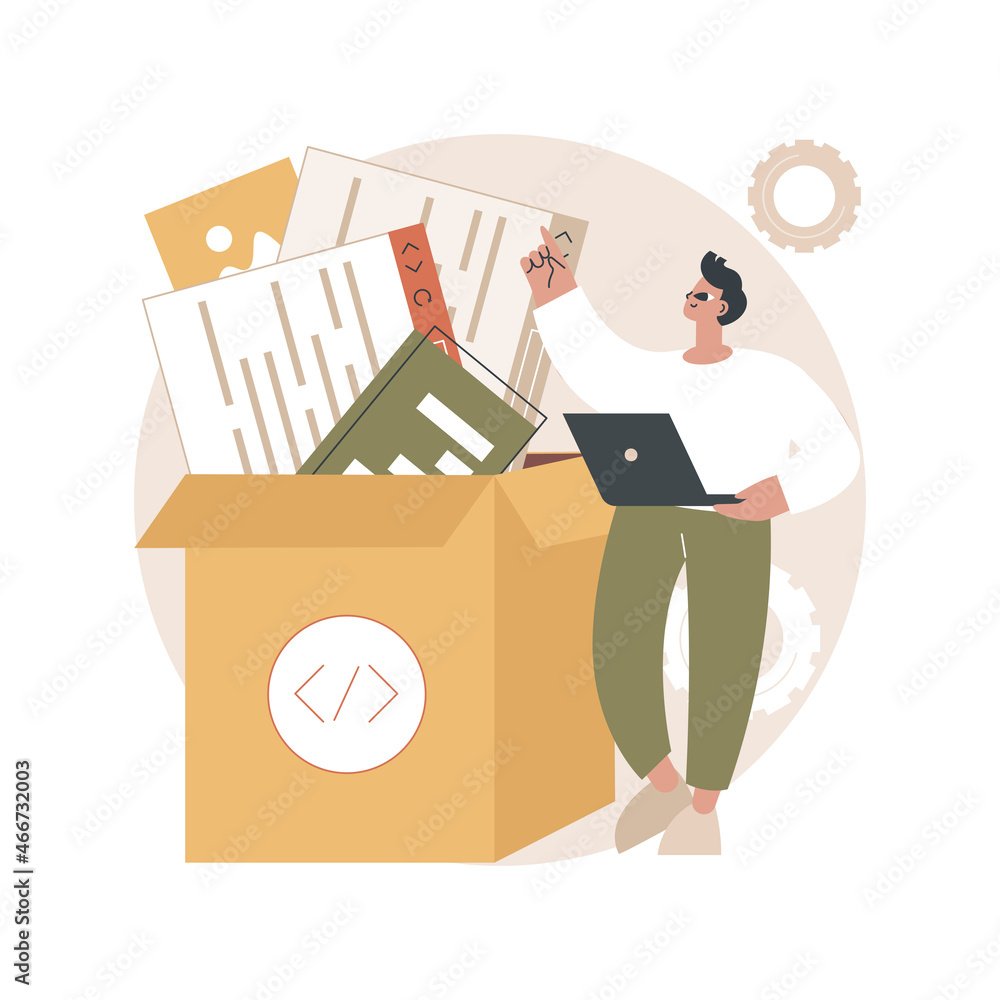 Poster packaged software abstract concept vector illustration. multiple applications, video and audio editi