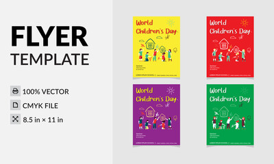 Children's day flyer design template with four different color variation 