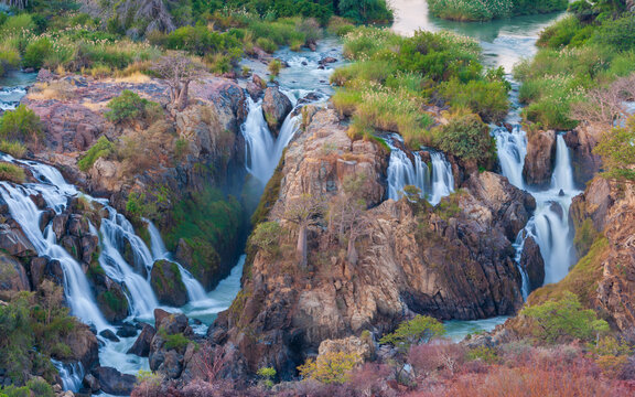 Long exposure image of the Epupa falls in the Kunene river on the border between Namibia and Angola