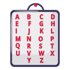 Concept alphabet light box with latin script, learning english font language flat vector illustration, isolated on white.