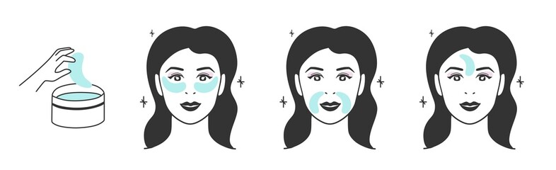 Patches for the face options and the order of use. A set of vector illustrations.