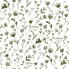 Seamless floral pattern in vintage style. Leaves and herbs. Botanical illustration. Vector design elements.
