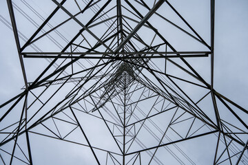 Obraz premium Elevation angle of steel structure, high voltage pole