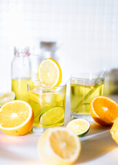 Lemonade. Cold drink. Vitamins. Lemon and orange juice