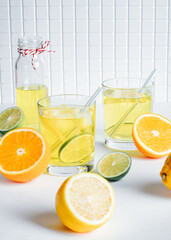 Lemonade. Cold drink. Vitamins. Lemon and orange juice