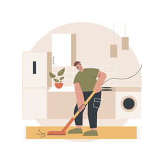 Dads and housework abstract concept vector illustration. Dad doing housework, chores at home, father son daughter folding clothes, fun cooking, cleaning together, wash dishes abstract metaphor.