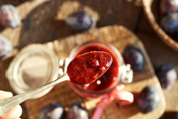 Klevela on a spoon - Czech homemade food similar to plum jam