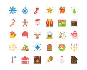 Christmas Icons Flat Color Vector Illustration, snowflake, candy, sleigh, christmas day