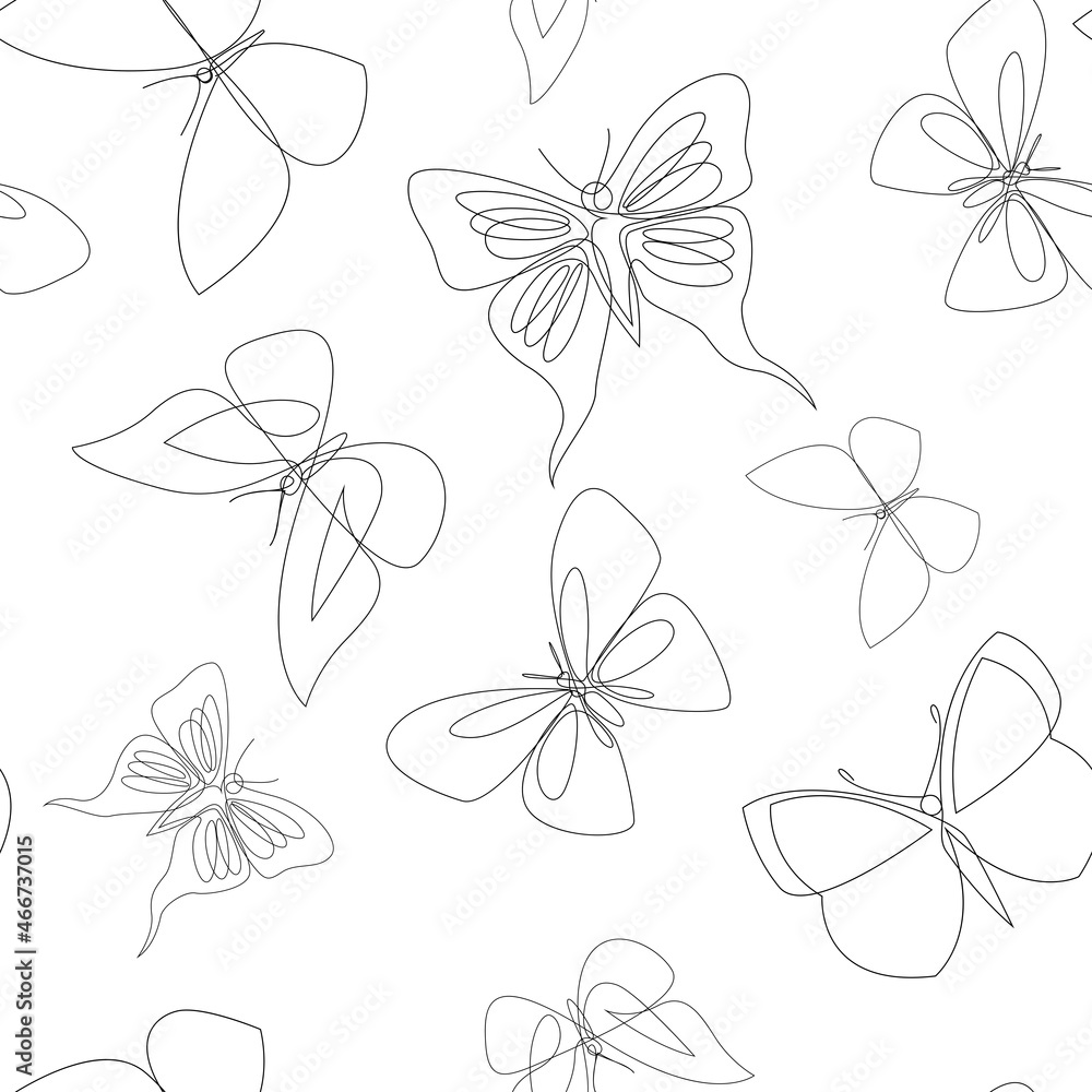 Aufkleber abstract trendy seamless pattern with silhouettes of butterfly in one line style. mono line minimali