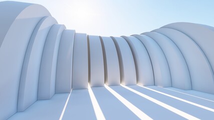 Futuristic white architecture background smooth building facade 3d render